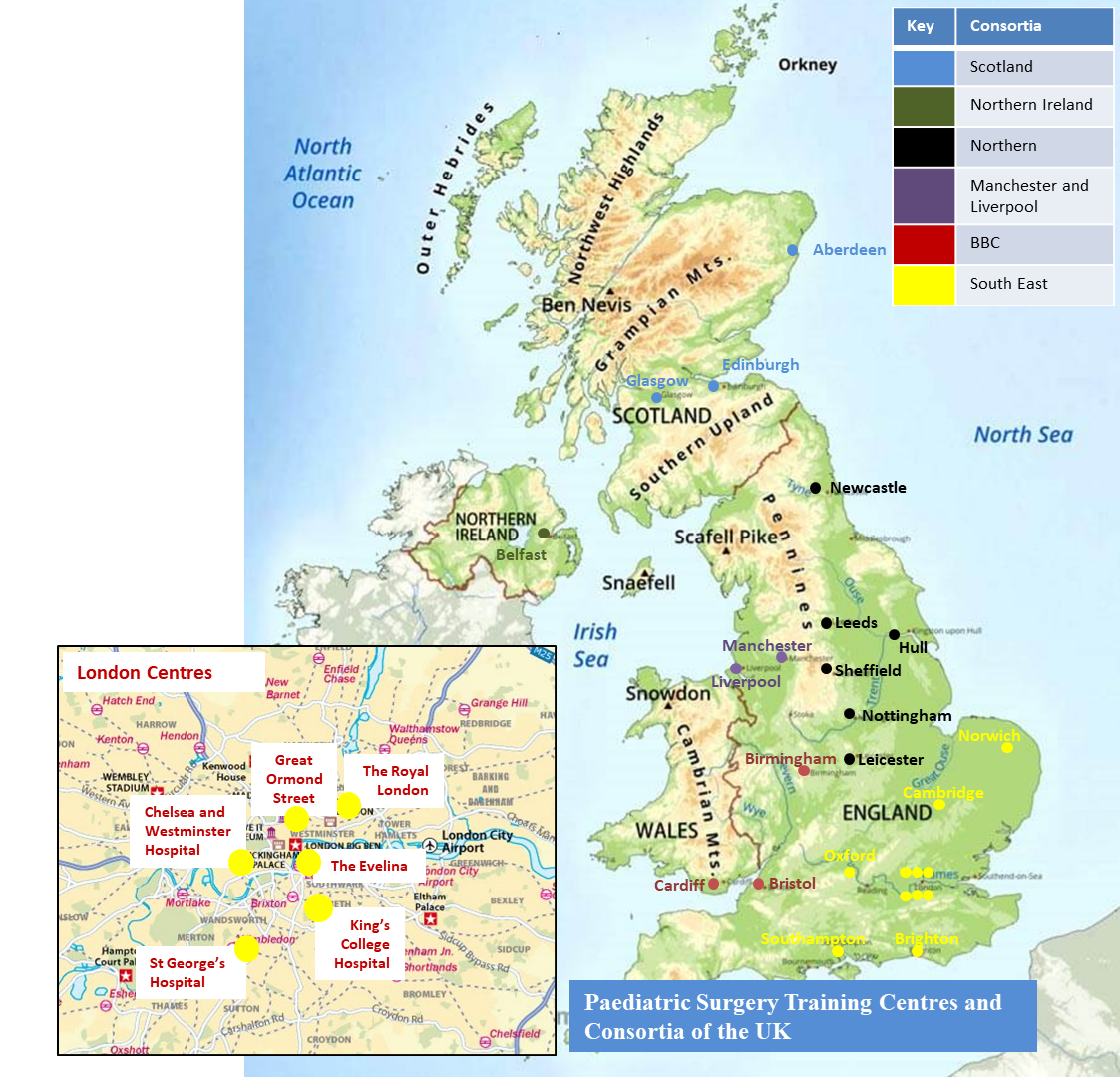 Map of UK Paediatric Training Centres and their consortia